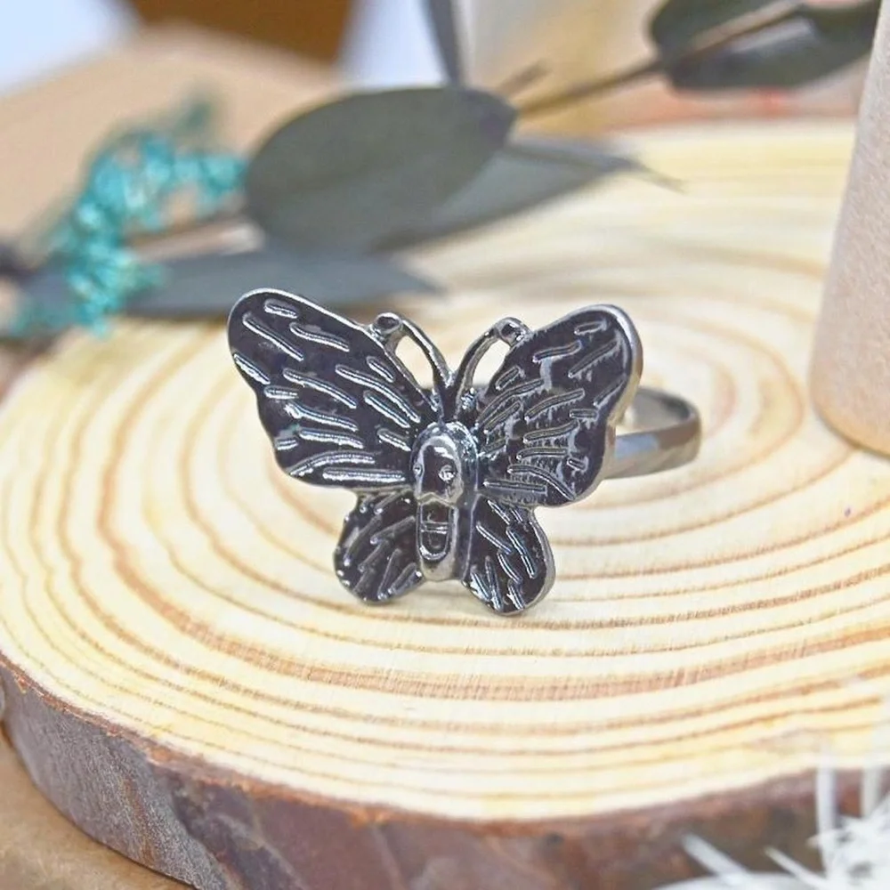 Gunmetal Moth Ring